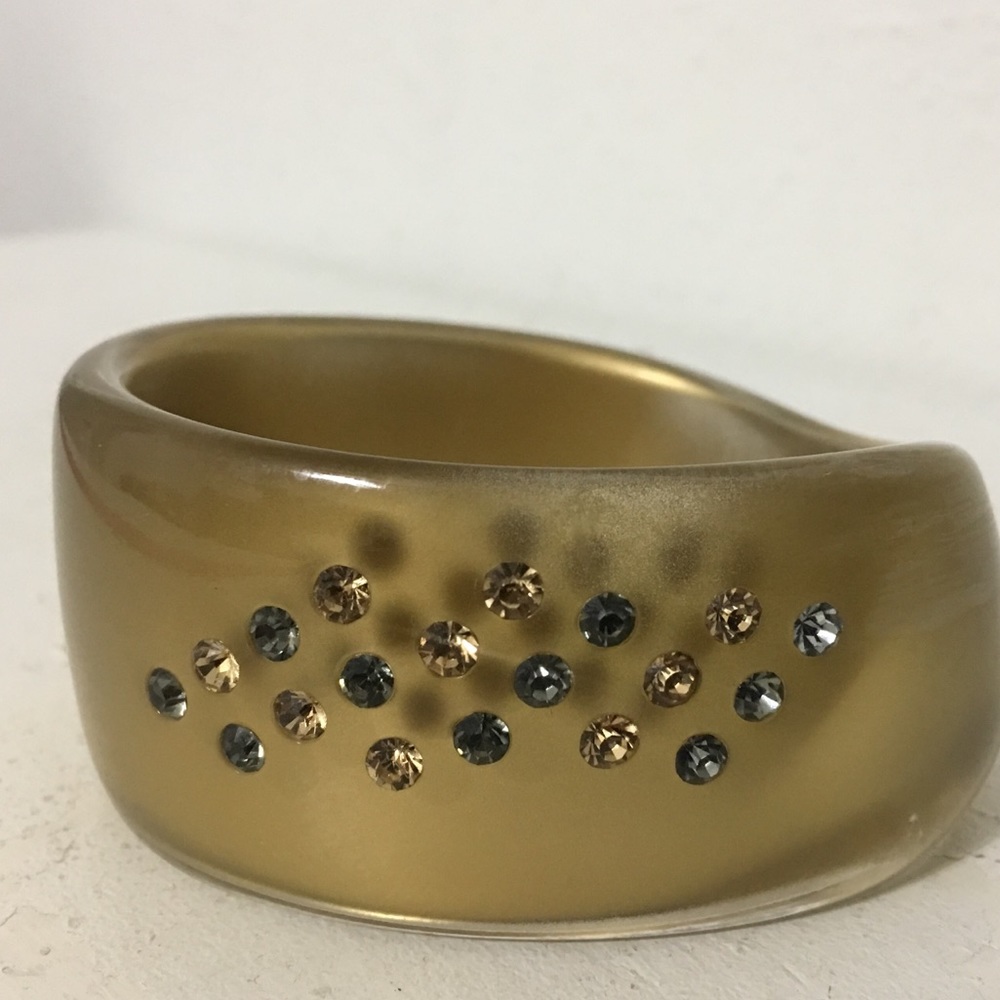 Gold Bronze Clear Chunky Rhinestone Plastic Bangle